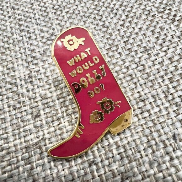 Pink Cowgirl Boot Dolly Parton Howdy Enamel Pin - Picture 4 of 5